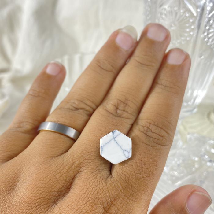 White Hexagon Howlite 14mm