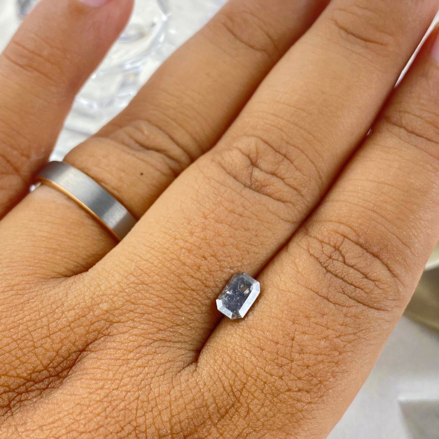 Salt Pepper Diamond Emerald Cut 0,7ct 6,5 x 4mm